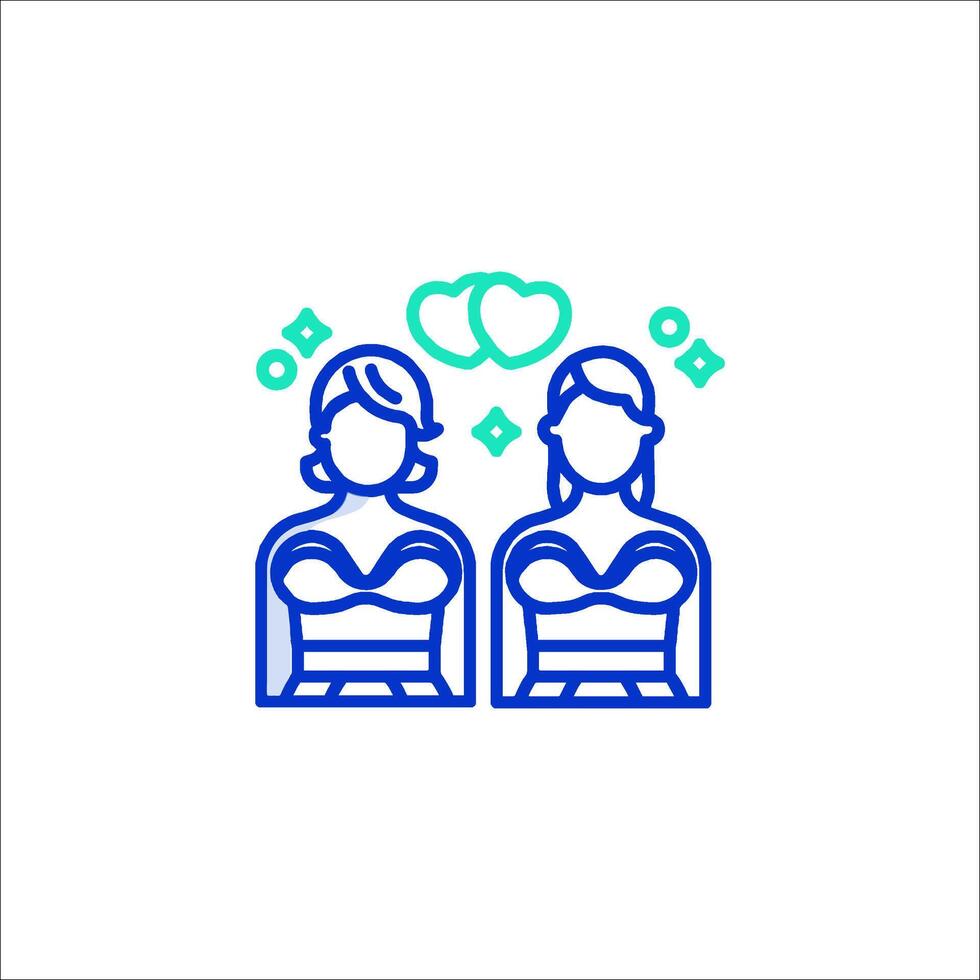Two women are holding hands and are wearing dresses vector