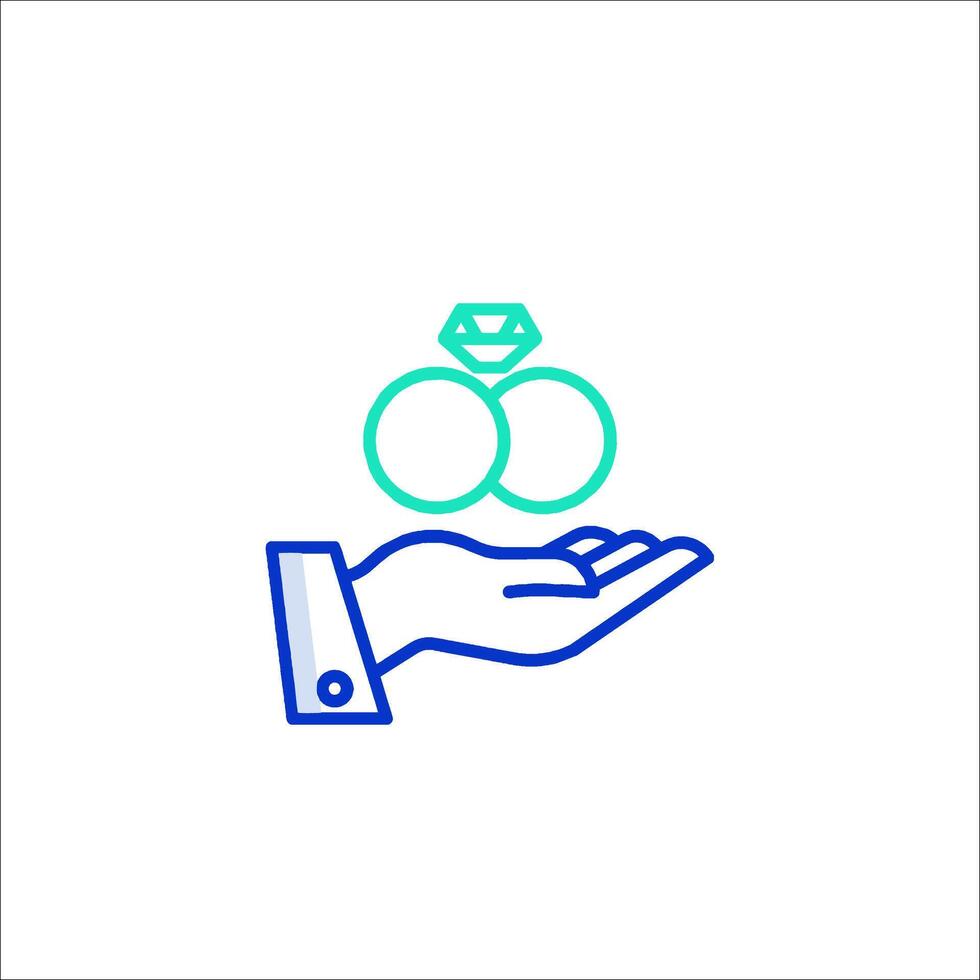 A hand holding two rings and a wedding ring vector