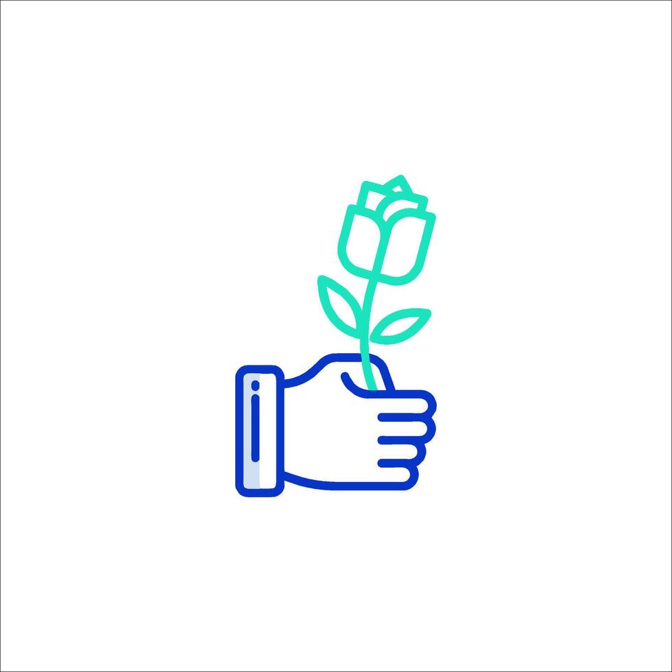 A hand holding a flower line icon vector