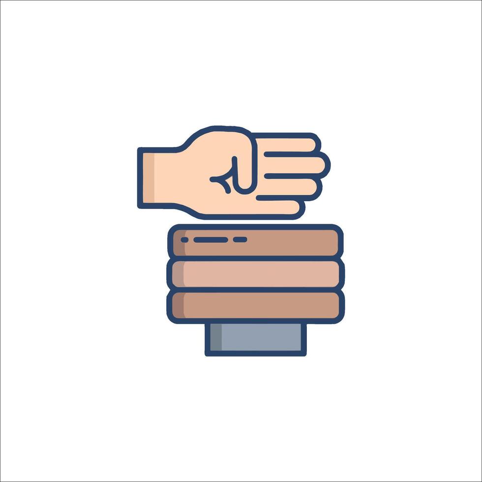 A hand is holding a box with a hand on top vector
