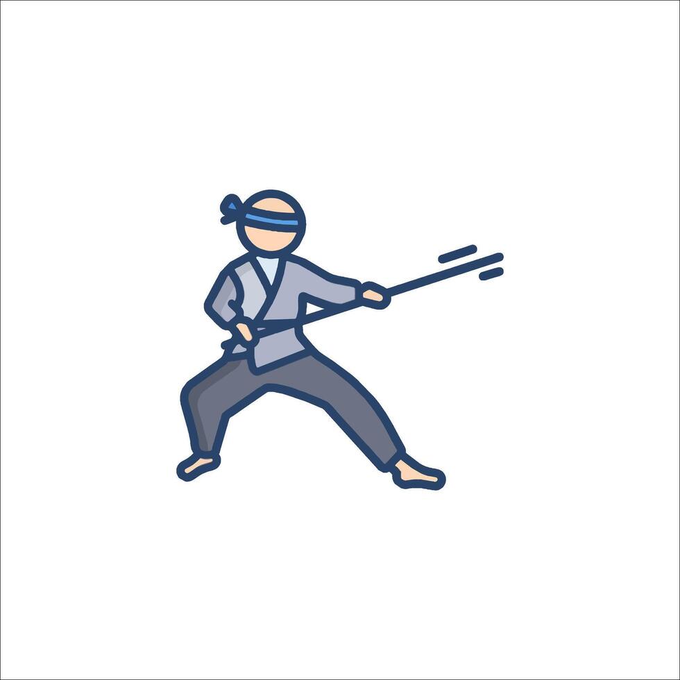 A man in a karate outfit is holding a sword vector