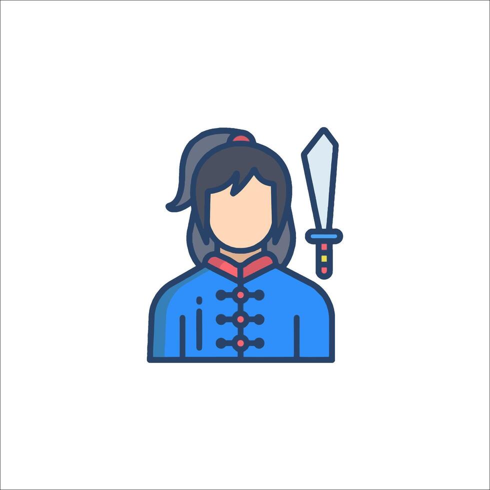 A woman with a sword and a blue shirt vector