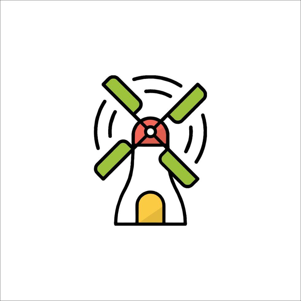A windmill icon with a green and red color vector