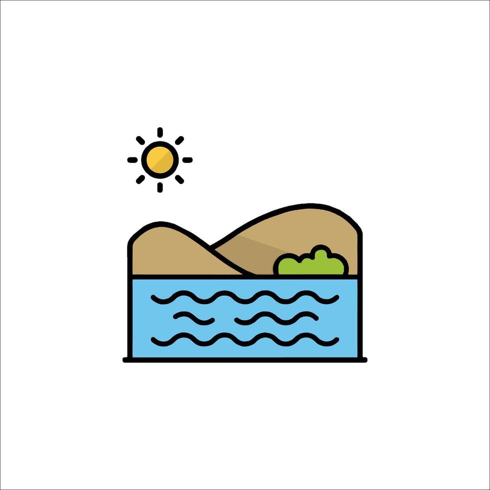 A lake and mountains with sun and clouds vector