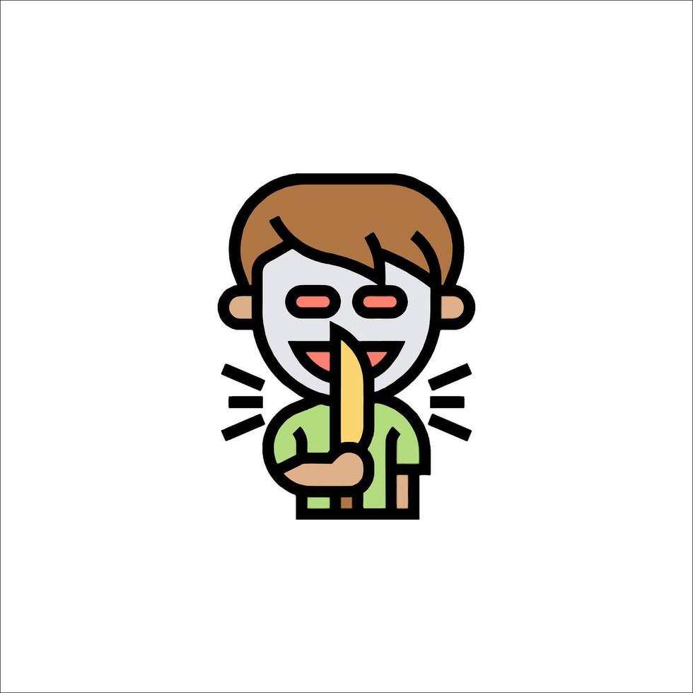 A boy with a mask on his face holding a banana vector