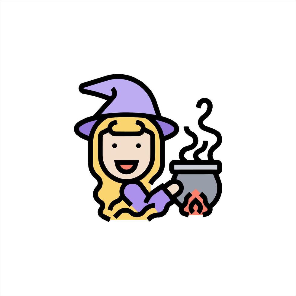 A cartoon witch holding a pot of boiling water vector