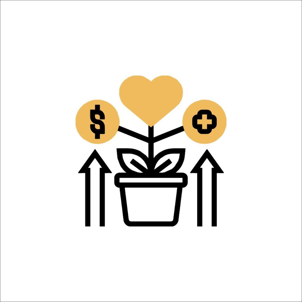 A heart and dollar sign are on a flower pot vector