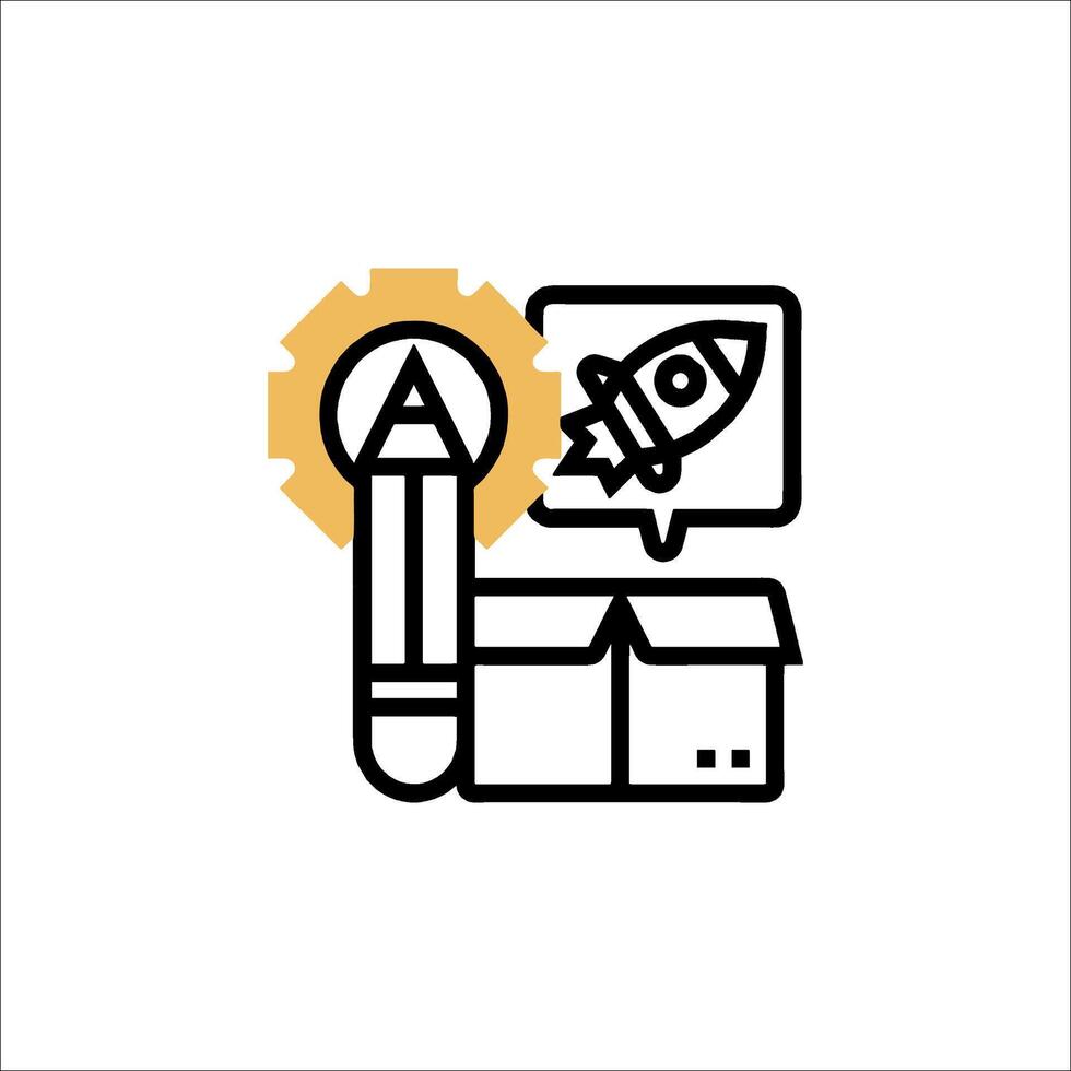 A black and white icon of a rocket and a box vector