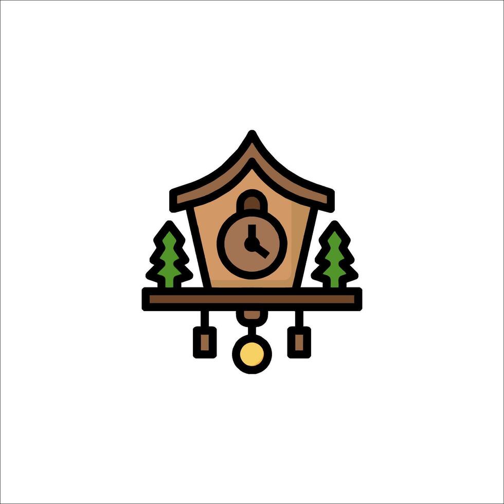 A cuckoo clock with a tree and pine trees vector