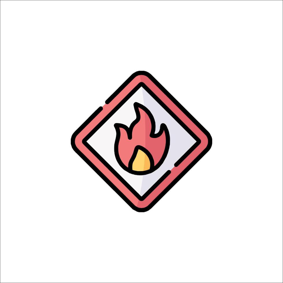 A red and white sign with a flame on it vector