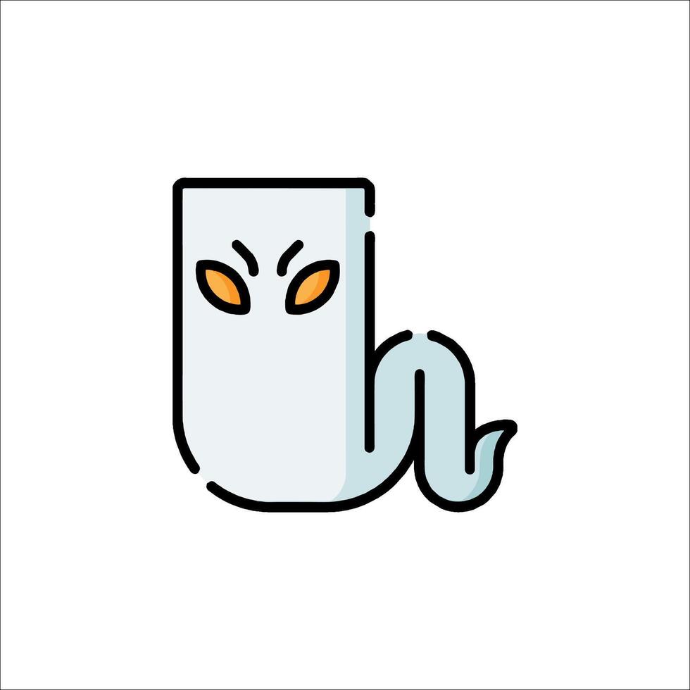 A ghostly looking object with orange eyes and a mouth vector