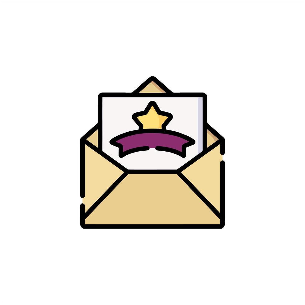 An envelope with a star and a ribbon icon vector