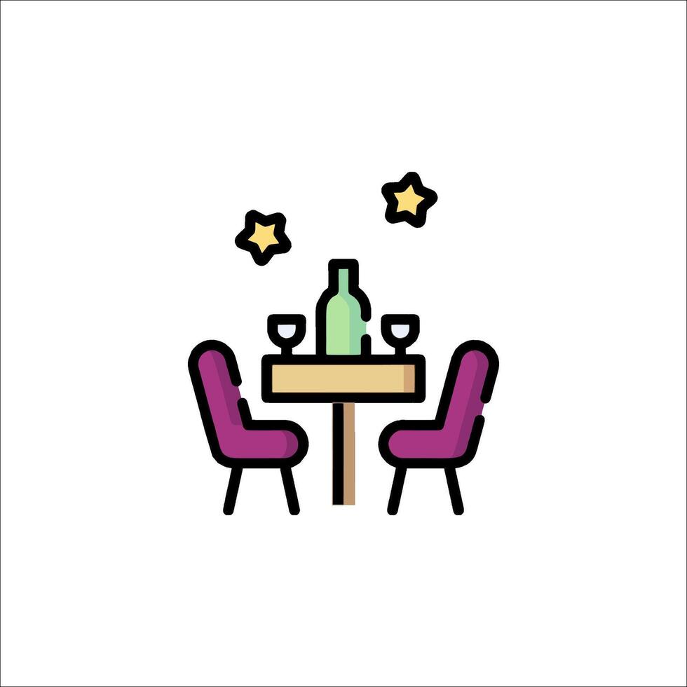 A restaurant table with two chairs and a bottle of wine vector