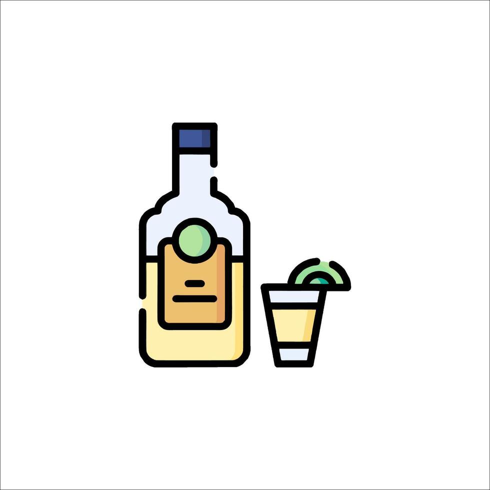 A bottle of liquor and a glass of liquor vector