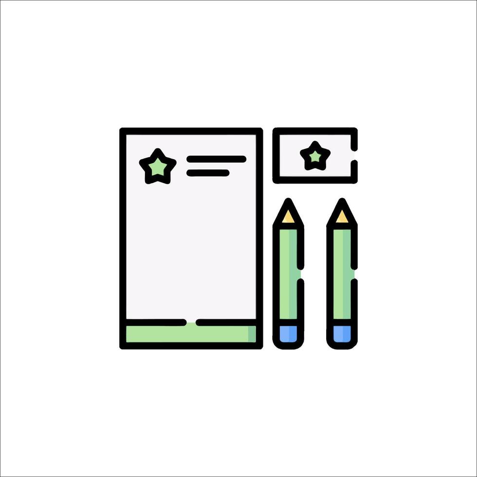 A green and white icon of a pencil and paper vector