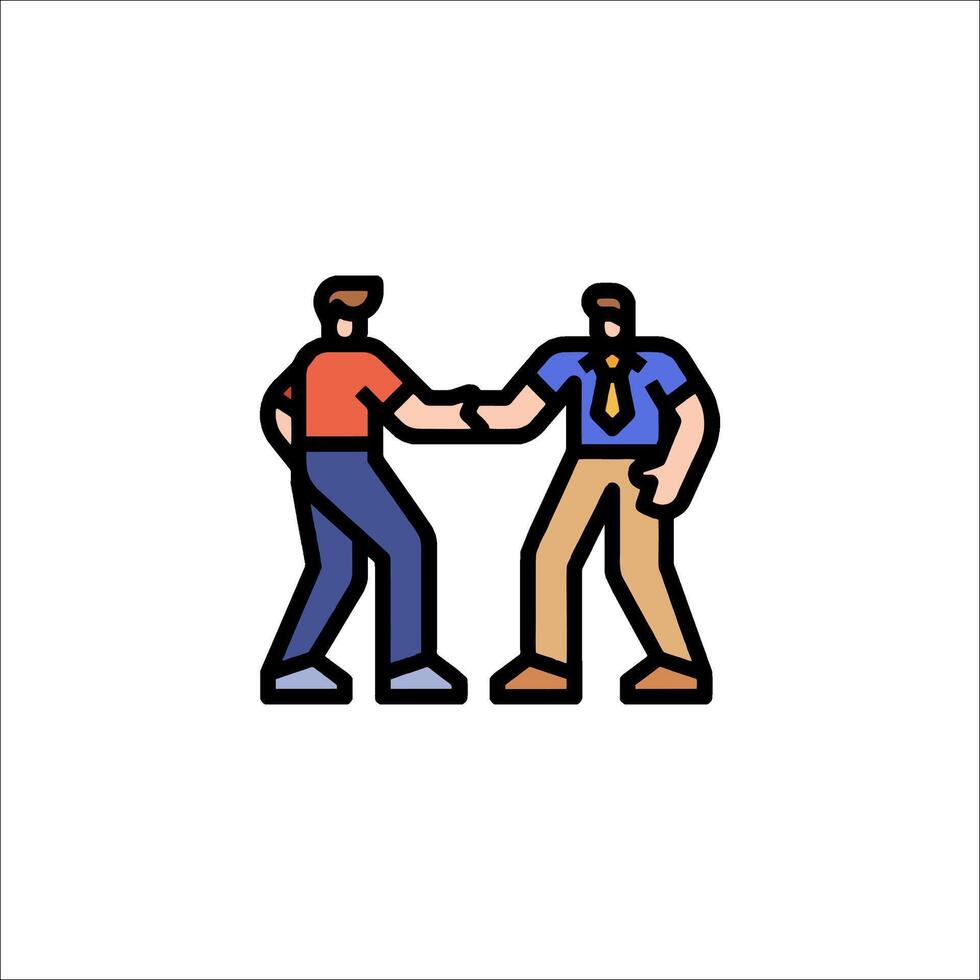 Two men shaking hands in a line on a white background vector