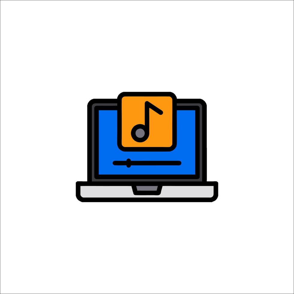 A laptop with music notes on it vector