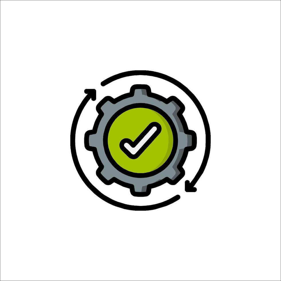 A green and black gearwheel with a tick mark vector