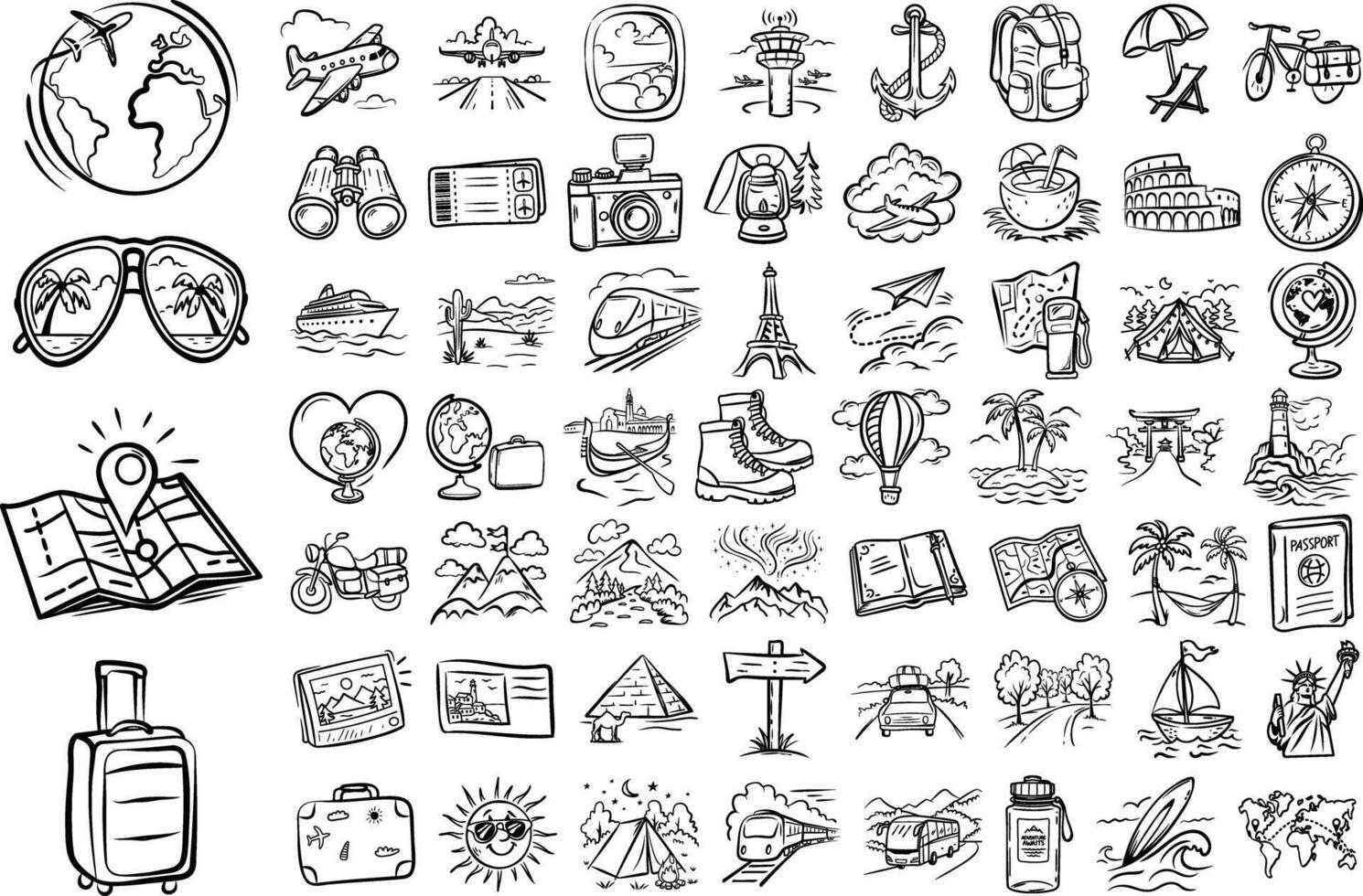 Hand-Drawn Travel and Adventure Doodle Set vector