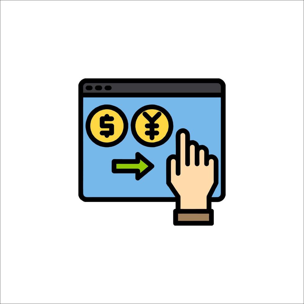 Hand pointing at currency symbol on a computer screen vector