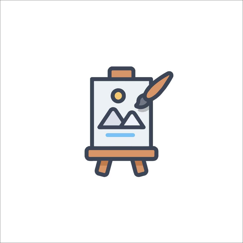 A drawing on an easel with a pencil and a mountain vector
