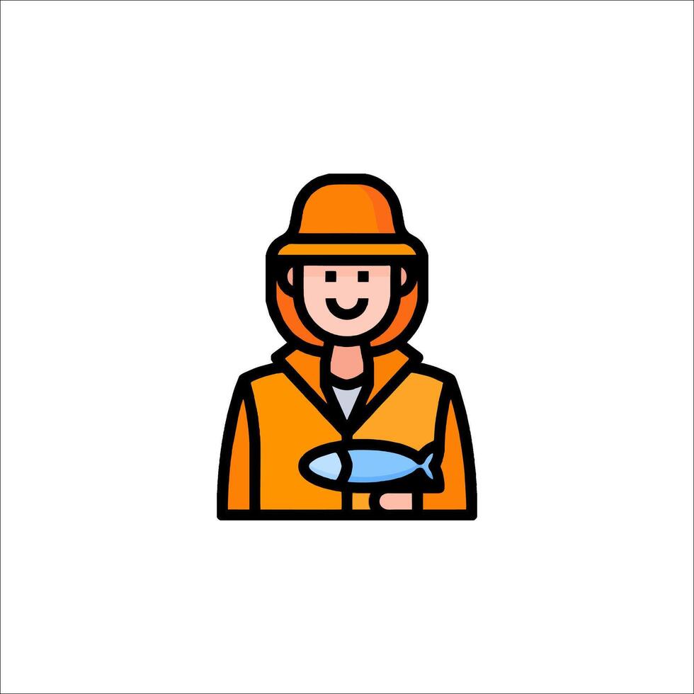 A man in an orange jacket holding a fish vector
