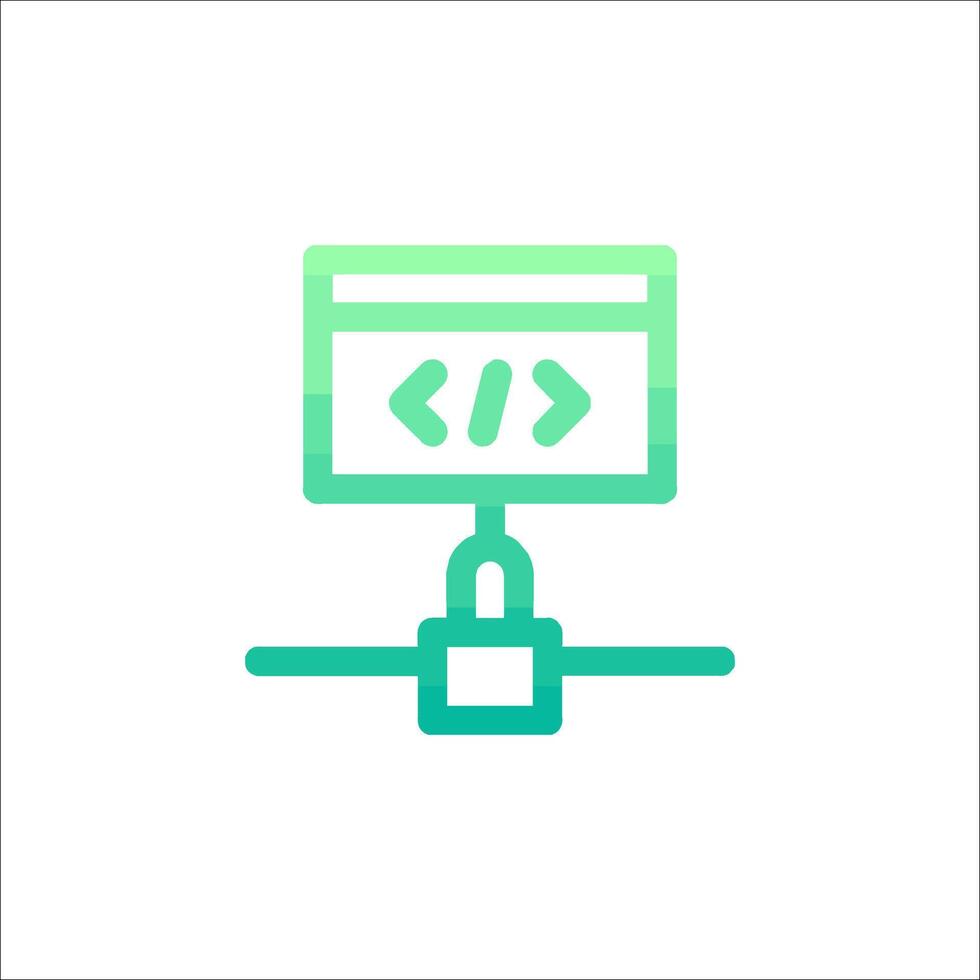 A green icon of a computer screen with a padlock vector