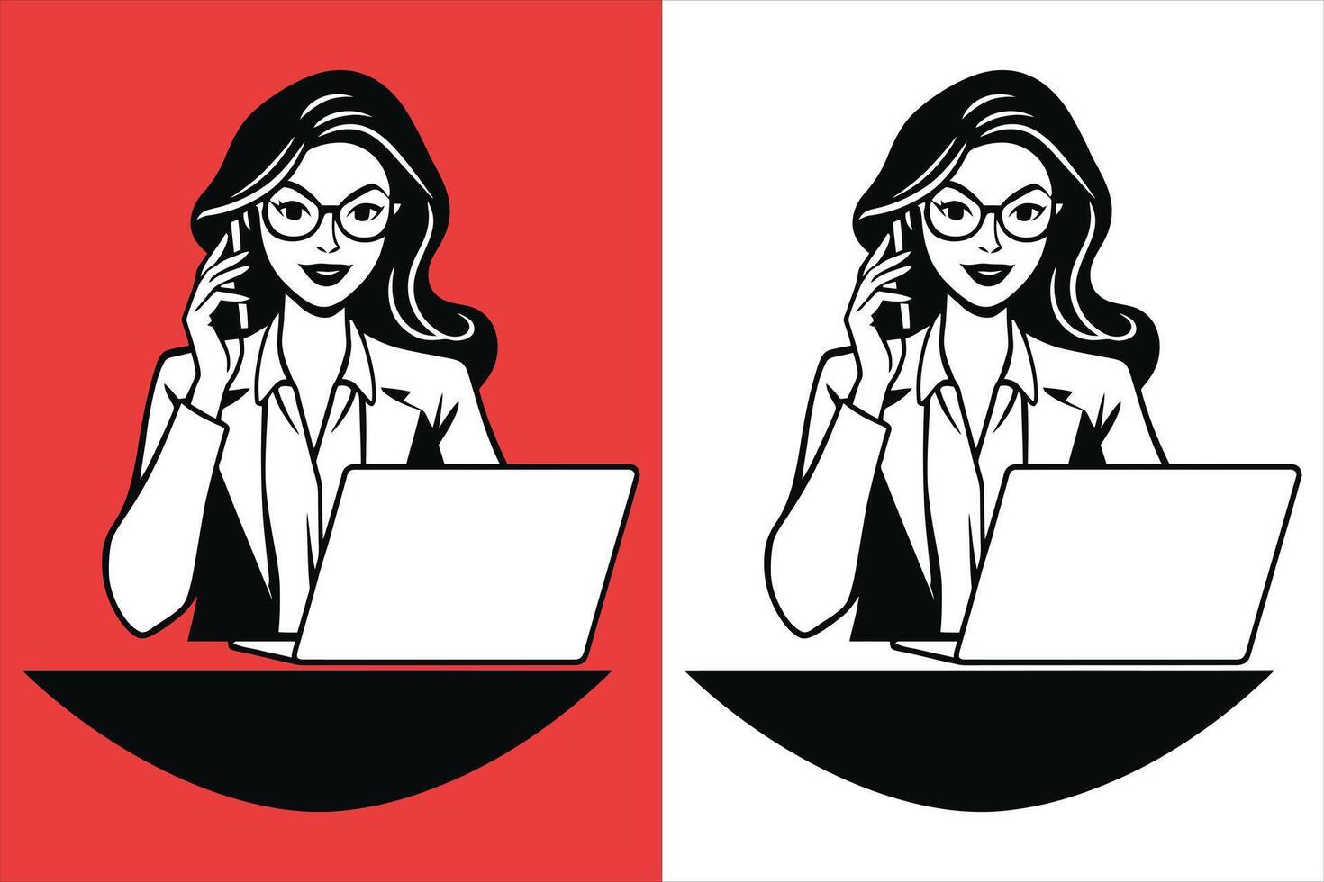Confident Businesswoman Working on Laptop While Talking on Phone in a Professional Office Environment Concept of Career Success Communication Leadership Remote Work Corporate Productivity and Growth vector