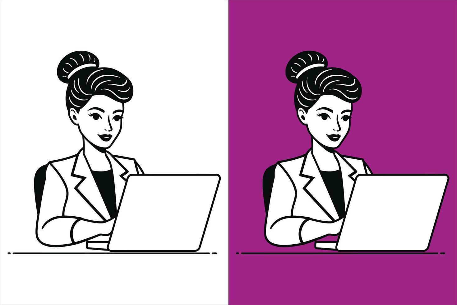 Businesswoman Working on Laptop Illustration, Business Lady Working on Computer, Professional Office Concept vector