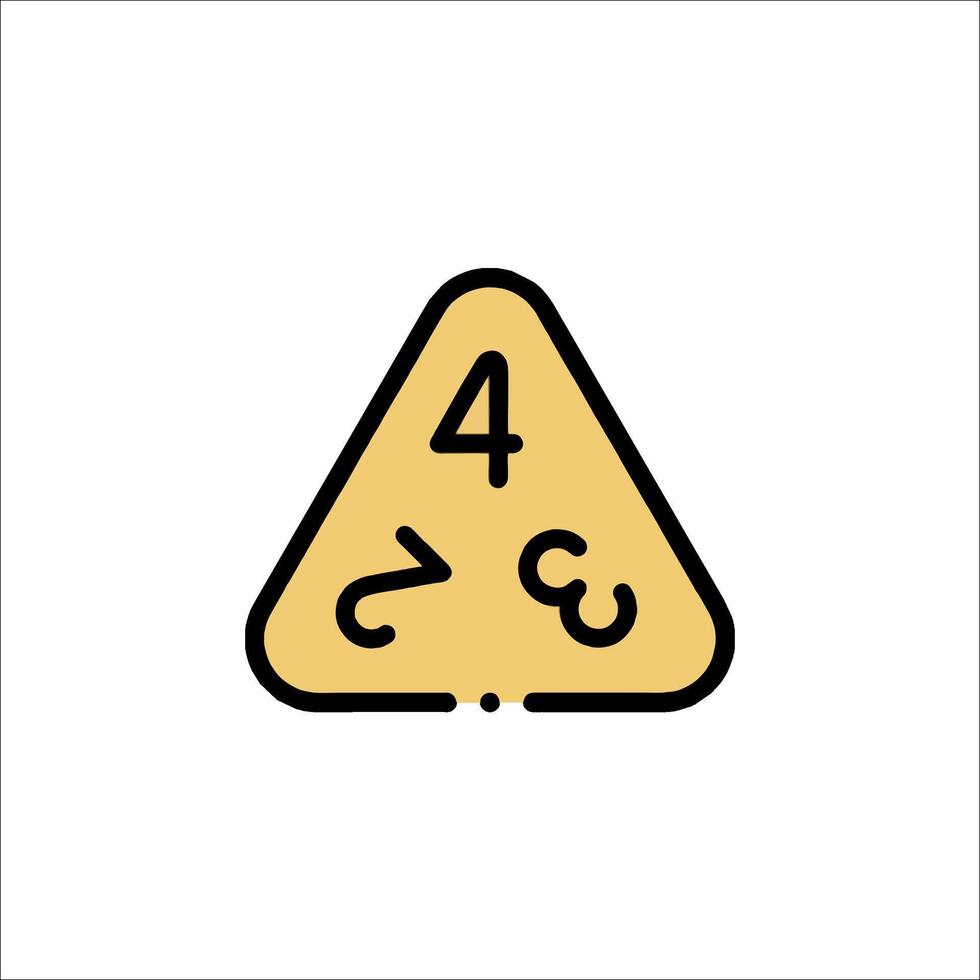 A yellow triangle with four numbers on it vector