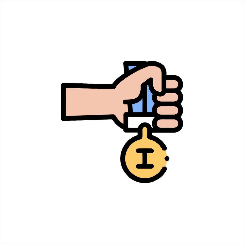 A hand holding a medal icon on a white background vector