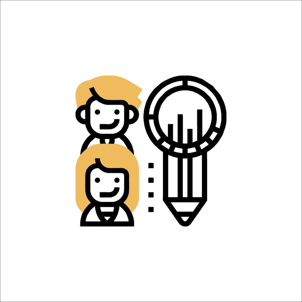 A black and white illustration of two people holding a pencil vector