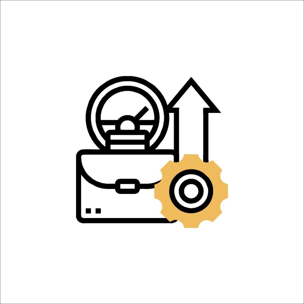 A black and white icon of a clock and gear vector