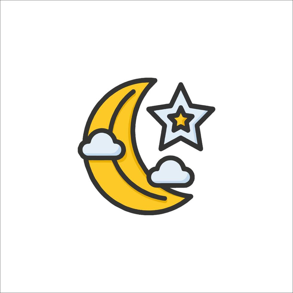 A yellow crescent with a star and clouds vector