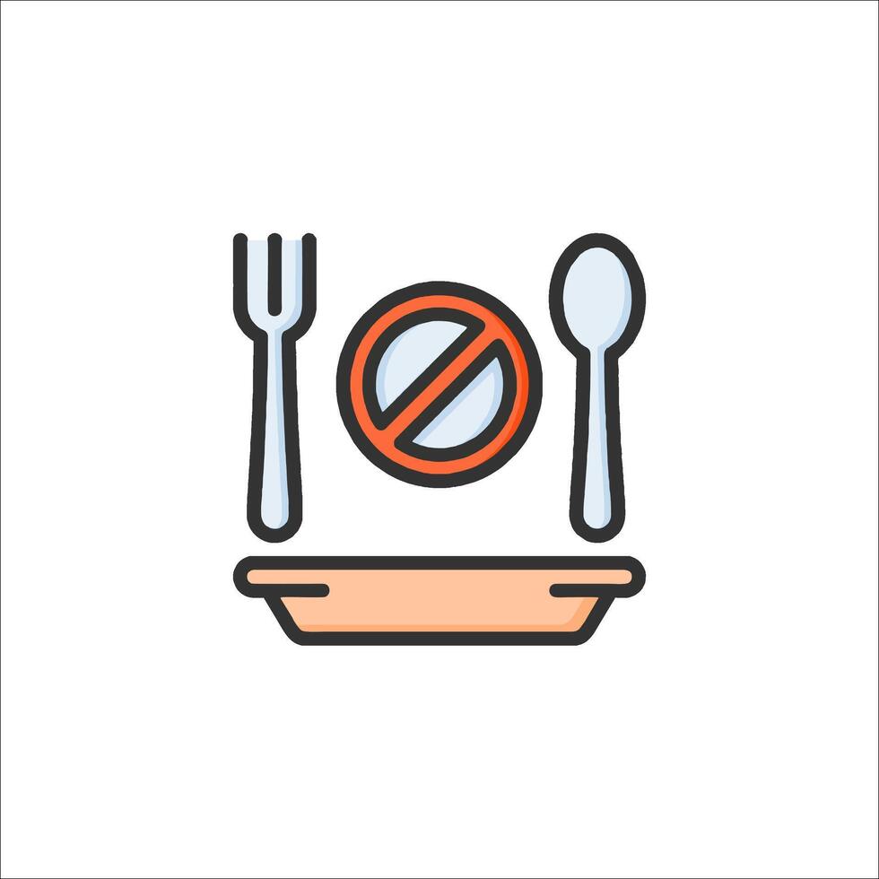 A plate with fork and spoon on it, with a no eating sign vector