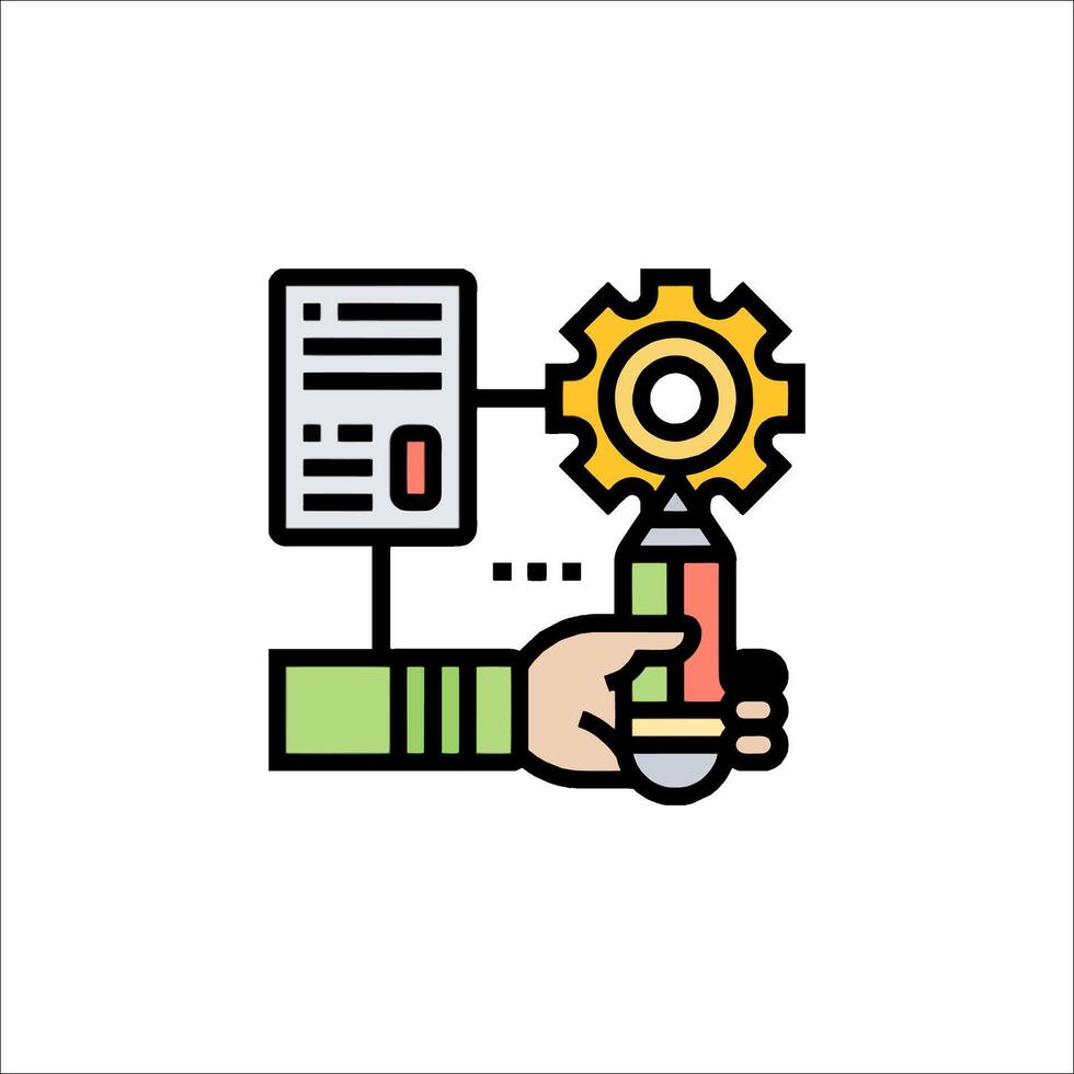 A hand holding a clock and a gear vector