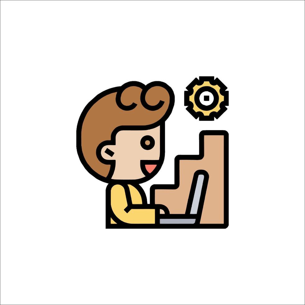 A man is working on a laptop in front of a clock vector