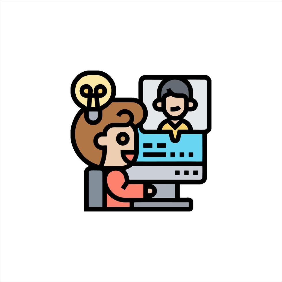 A woman is sitting at a computer with a light bulb above her head vector