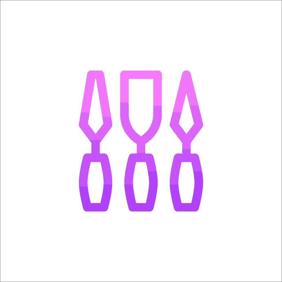 A purple and white icon of three knives vector
