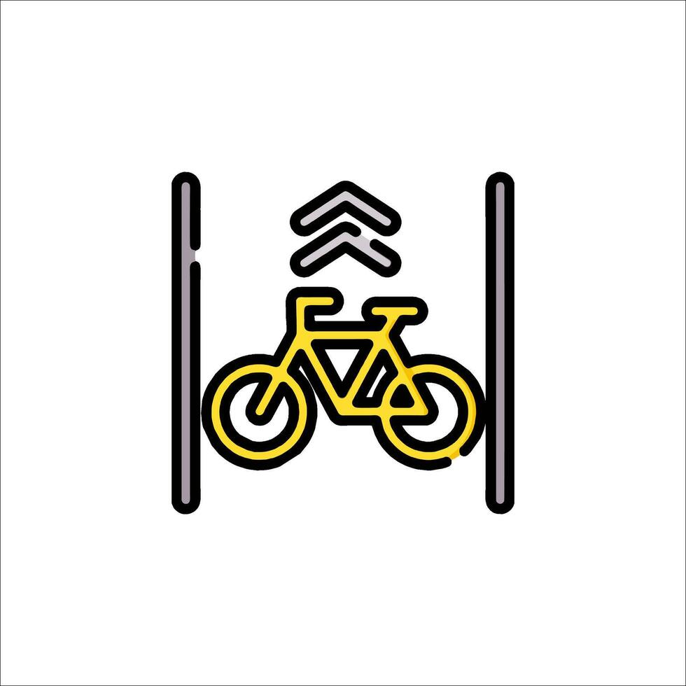 A bicycle is in front of a door with a yellow line vector