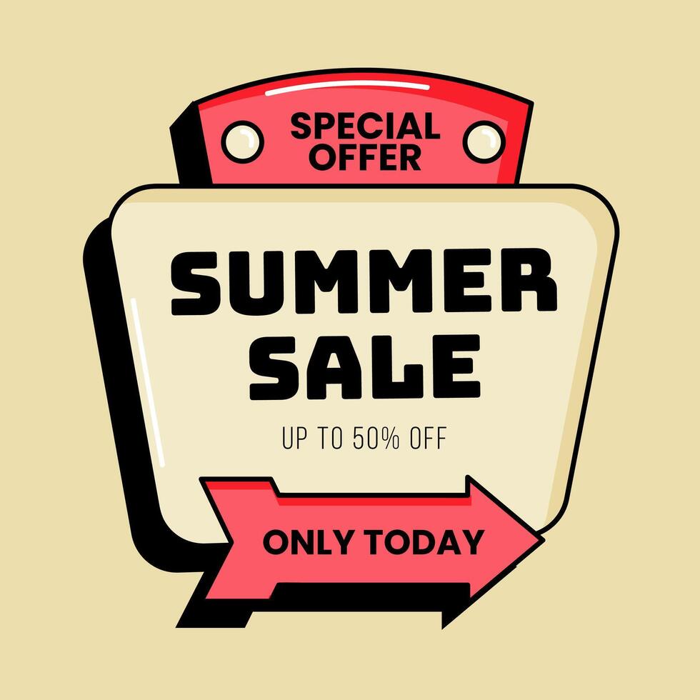 Summer sale card. Retro signboard for special offer. Vintage illustration in road sign style vector
