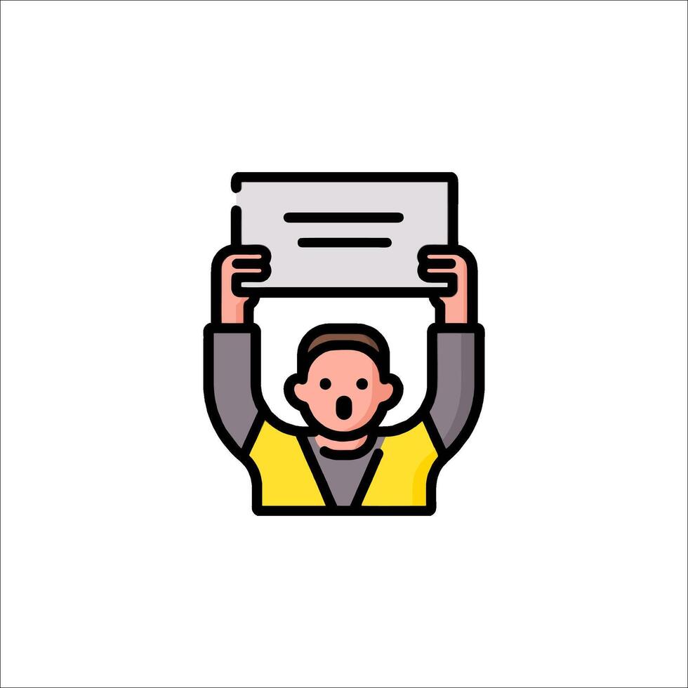 A man holding up a sign with a message on it vector