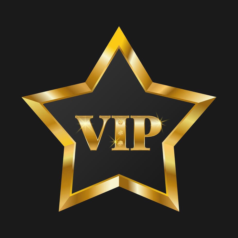 Gold VIP star. Five pointed shiny element. illustration on black background vector