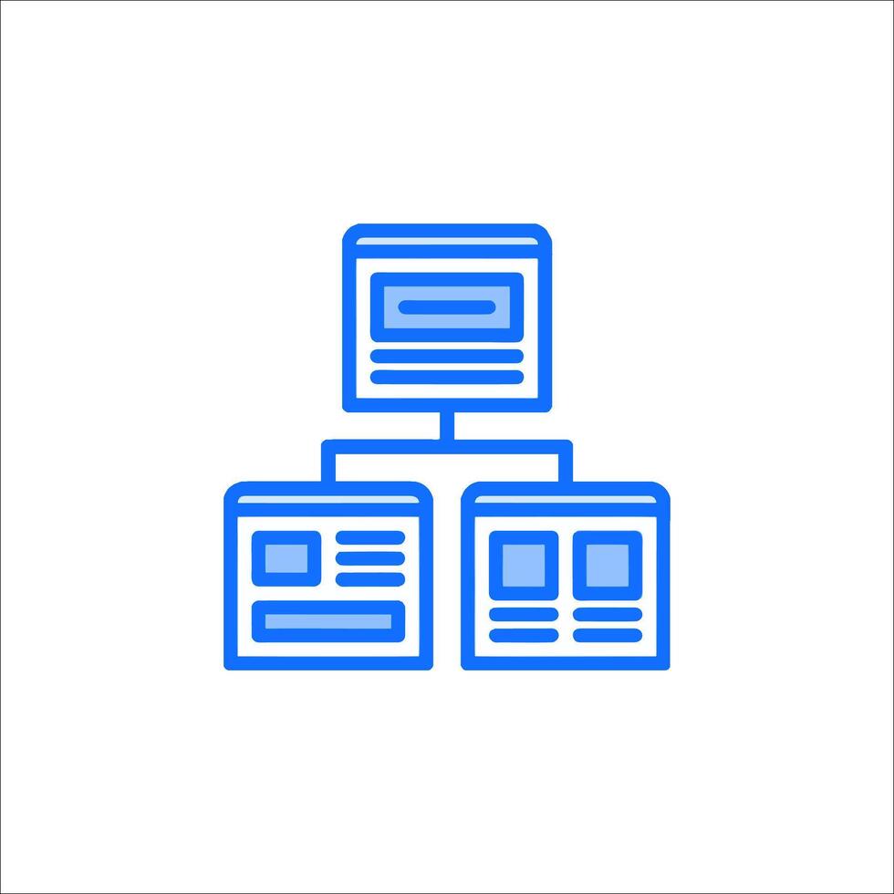 A blue icon of a website with a stack of papers vector