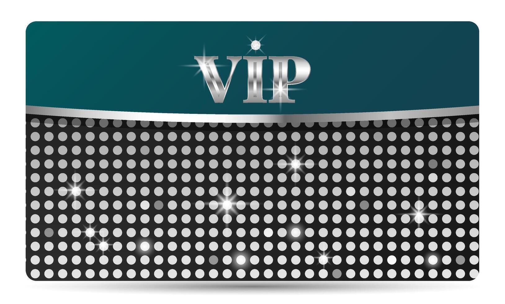 Silver VIP premium card with shiny design. Premium card for gym, spa, lounge, exclusive access. illustration emerald green, transformative teal colors vector