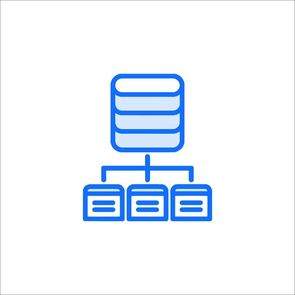 A blue icon of a server with a stack of files vector