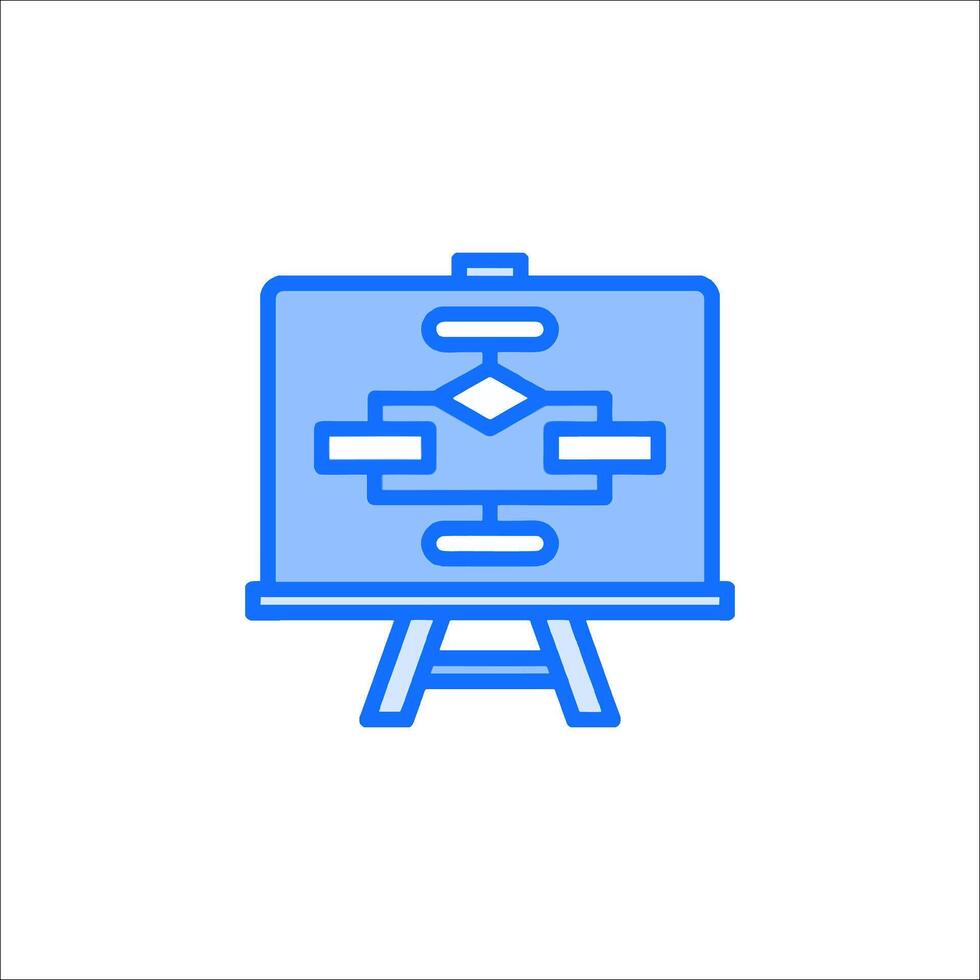 A blue outline icon of a board with a diagram on it vector