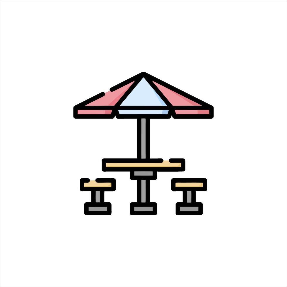 A picnic table and umbrella icon vector