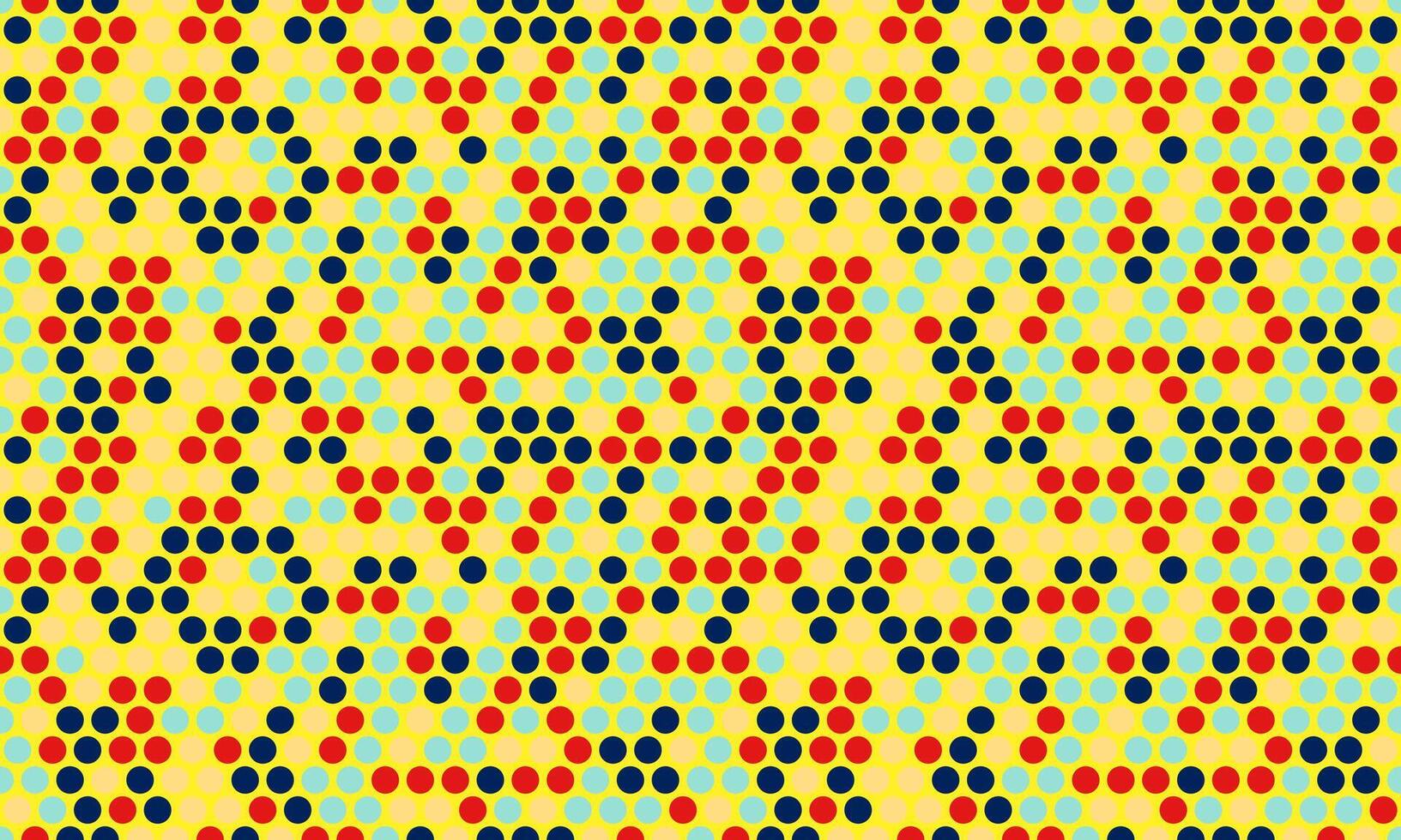 Vibrant geometric pattern featuring red, blue, and black circles on a yellow background. Ideal for textile design, website backgrounds, or as a bold graphic element. vector