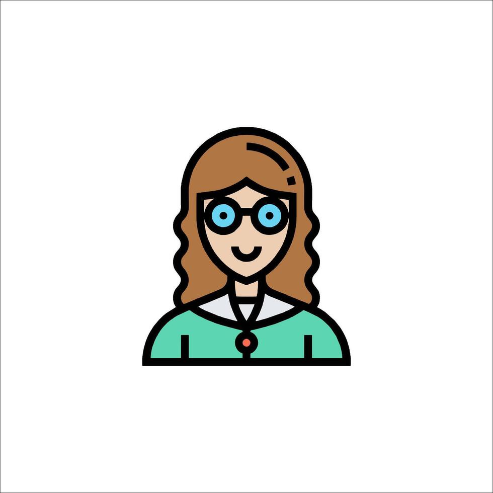 A woman with glasses and a tie is shown in a line icon vector